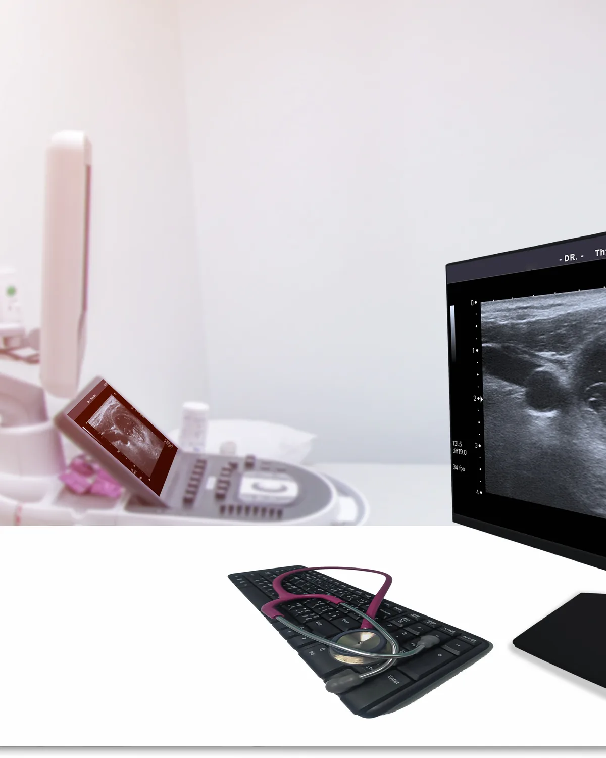 Obraz USG tarczycy na monitorze w pracowni Bas Clinic we Wrocławiu